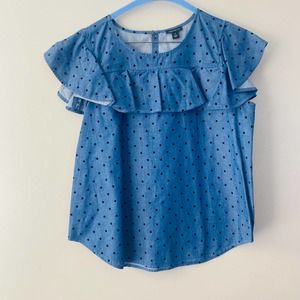 Ann Taylor denim chambray dotted ruffle sleeve blouse (Size: MediuM)